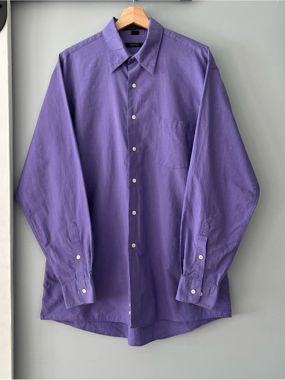 DKNY Men's Large 16.5 34/35 Purple Long Sleeve 100% Cotton Dress Shirt Formal